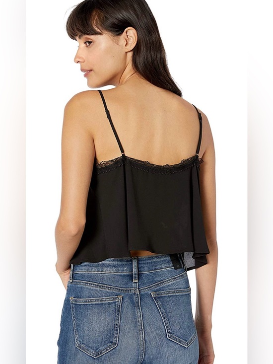 BCBGMaxAzria Tops - BCBG Black Lace Trim Camisole Crop Top Loose Flowy Cropped Cami tank XS NWOT